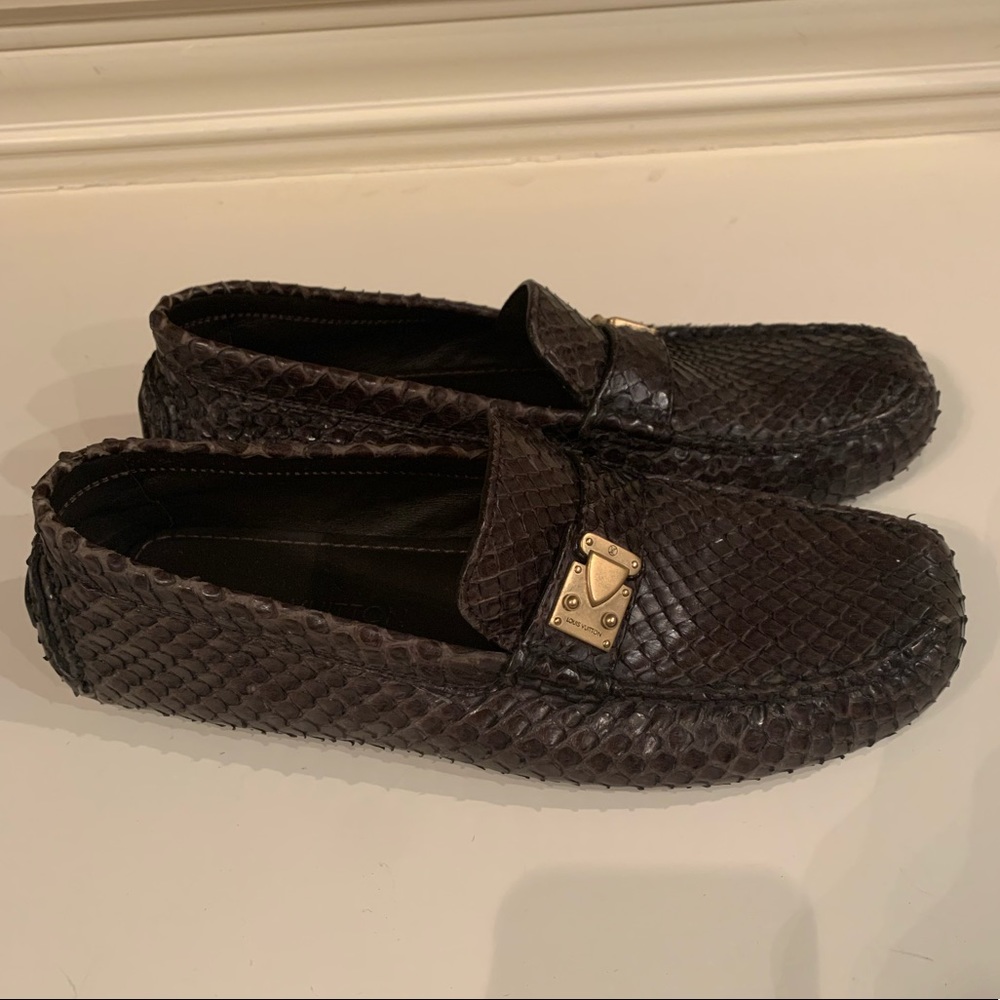 Louis Vuitton Brown Snake Skin Drivers Size 8.5